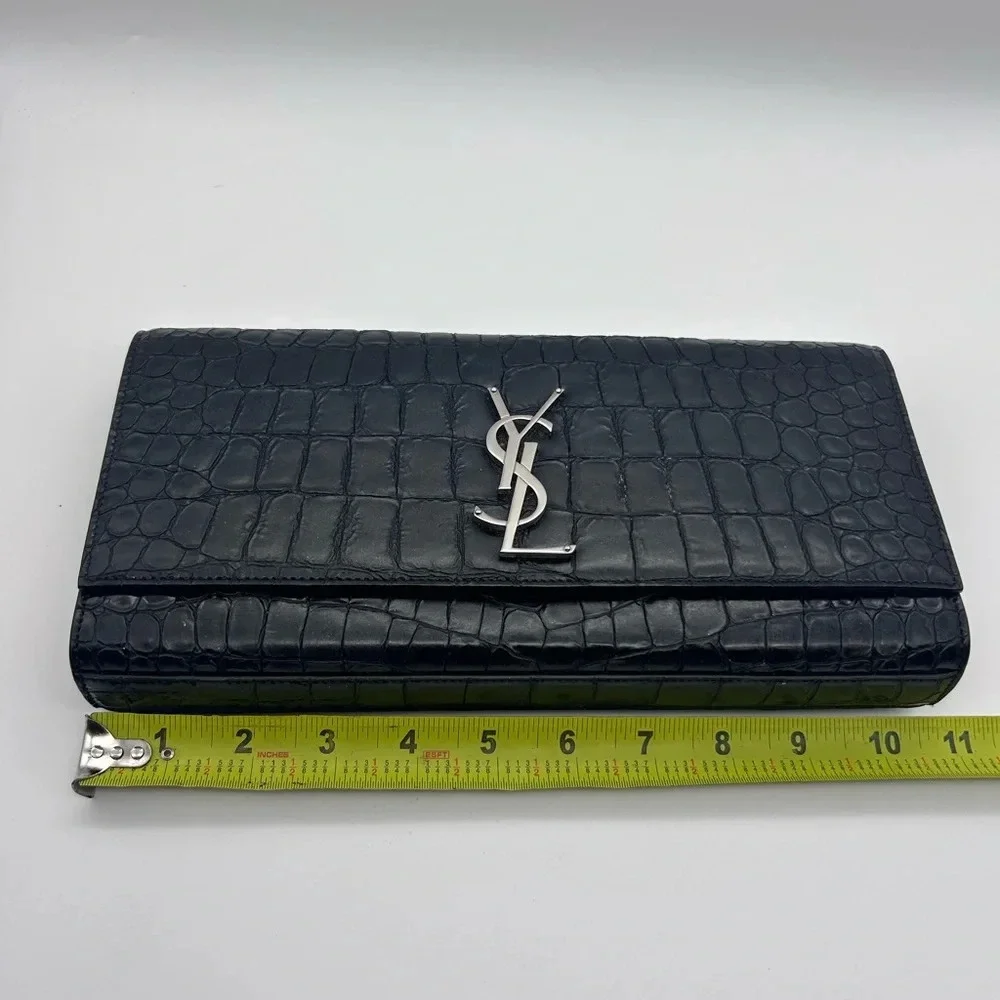 Saint Laurent YSL Black Crocodile Stamp Clutch Bag With Dustbag